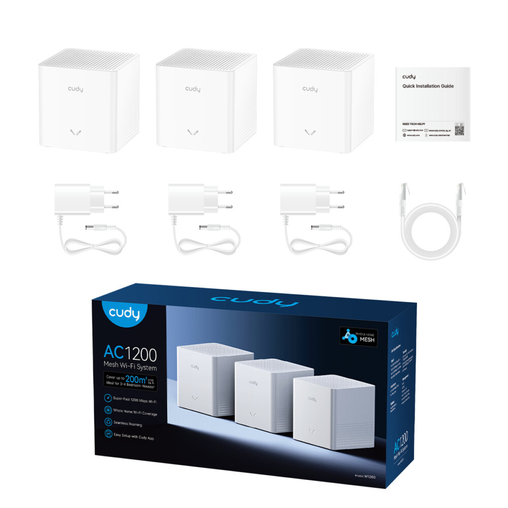 Бесшовный Mesh роутер Cudy M1200(3-Pack) AC1200 10/100BASE-TX белый (упак.:3шт)