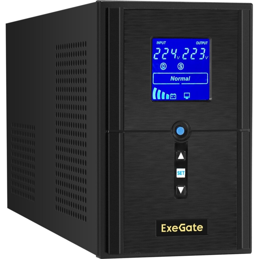 Источник бесперебойного питания ExeGate SineTower SN-1000.LCD.AVR.2SH.1C13.USB / 1000 ВА / 800 Вт / 2 x CEE 7 (евророзетка), 1 x IEC 320 C13