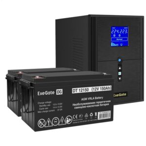 Комплект Источник бесперебойного питания EX295989RUS + батарея 150Aч EX282990RUS 2шт ExeGate SineTower SZ-2000.LCD.AVR.3SH.1C13.USB + батарея ExeGate DT 12150 (12В, 150Ач) 2шт