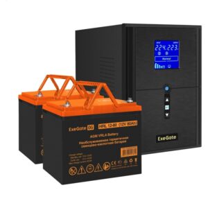 Комплект Источник бесперебойного питания EX295989RUS + батарея 80Aч EX285654RUS 2шт (инвертор, синус, для котла) ExeGate SineTower SZ-2000.LCD.AVR.3SH.1C13.USB <2000VA/1600W, чистый синусоида, LCD дисплей, AVR, 3*Schuko+1*C13, USB, линейно-интерактивный, Black> + батарея ExeGate HRL 12-80 (12В, 80Ач) 2шт