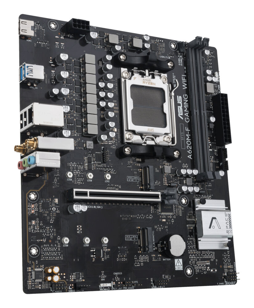 Материнская плата ASUS A620M-F GAMING WIFI, AM5, AMD A620, 2xDDR5, 4xSATA, 2xM.2, 1xPCIe 4.0 x16, 1xPCIe 3.0 x1, HDMI, 1x2.5Gb LAN, 4xUSB, 3x3.5 мм, 7.1, microATX