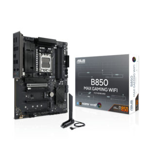 Материнская плата ASUS B850 MAX GAMING WIFI, AM5, AMD B850, 4xDDR5, 4xSATA, 3xM.2, 1xPCIe 5.0 x16, 1xPCIe 4.0 x16, 2xPCIe 3.0 x16, 1xHDMI, 1xDisplayPort, 1x 2.5Gb LAN, 4xUSB 3.2 Gen2, 2xUSB 3.2 Gen1, 2xUSB 2.0, 3x3.5 мм, 7.1, ATX