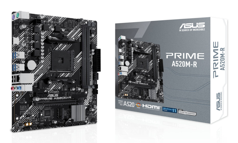 Материнская плата ASUS PRIME A520M-R, AM4, AMD A520, 2xDDR4, 4xSATA, 1xM.2, 1xPCIe 3.0 x16, HDMI, 1x1Gb LAN, 3x3.5 мм, 7.1, microATX