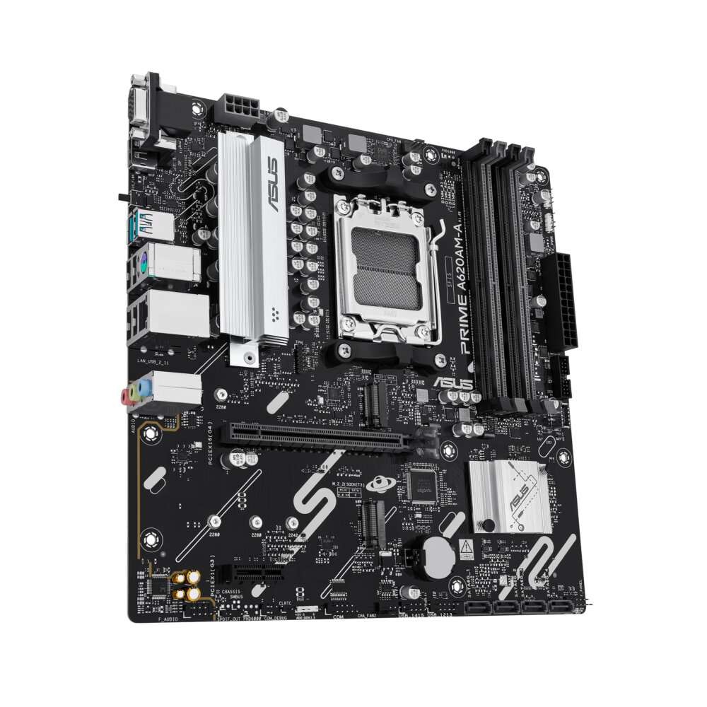 Материнская плата ASUS PRIME A620M-A-CSM, AM5, AMD A620, 4xDDR5, 4xSATA, 2xM.2, 1xPCIe 4.0 x16, 2xPCIe 3.0 x1, 1xVGA, 1xHDMI, 1xDP, 1x1Gb LAN, 2xUSB-A 5Gbps, 4xUSB-A 2.0, 3x3.5 мм, 7.1, mATX