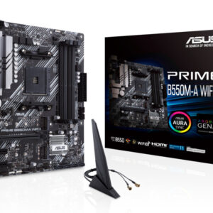 Материнская плата ASUS PRIME B550M-A (WI-FI), AM4, AMD B550, 4xDDR4, 4xSATA, 2xM.2, 1xPCIe 4.0 x16, DVI-D, HDMI, D-Sub, 1x1Gb LAN, Wi-Fi 6, Bluetooth, 3x3.5 мм, 7.1, microATX
