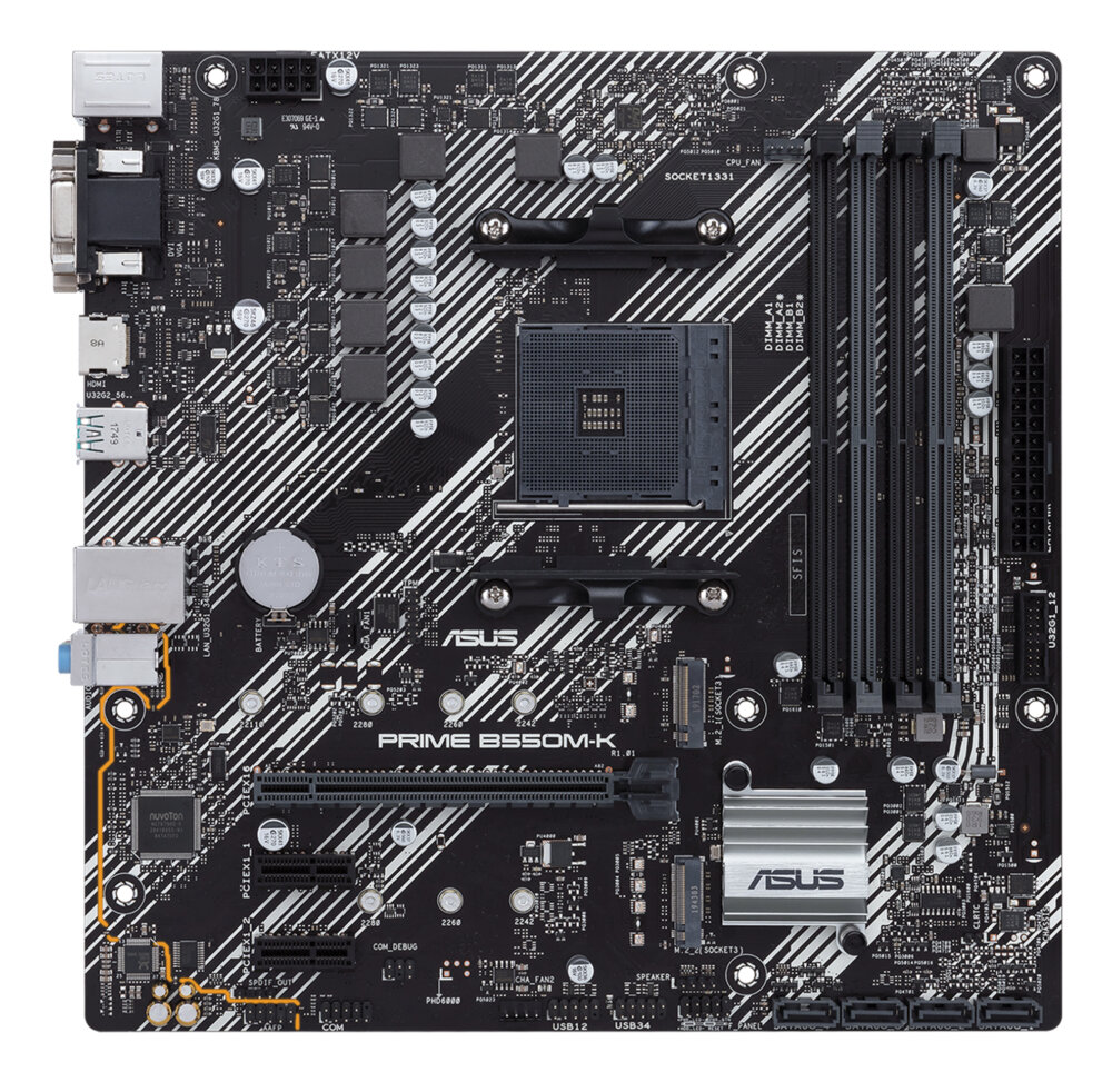 Материнская плата ASUS PRIME B550M-K, AM4, AMD B550, 4xDDR4, 4xSATA, 2xM.2, 1xPCIe 4.0 x16, 2xPCIe x1, D-Sub, DVI-D, HDMI, 1x 1Gb LAN, 6xUSB, 3x3.5 мм, 7.1, microATX