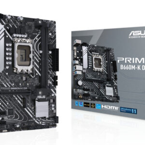 Материнская плата ASUS PRIME B660M-K D4, LGA1700, Intel B660, 2xDDR4, 4xSATA, 2xM.2, 1xPCIe 4.0 x16, 2xPCIe x1, HDMI, D-Sub, 1x1Gb LAN, 3x3.5 мм, 7.1, microATX