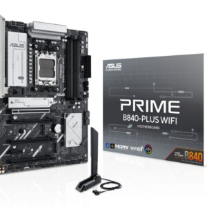 Материнская плата ASUS PRIME B840-PLUS WIFI, AM5, AMD B840, 4xDDR5, 4xSATA, 3xM.2, 1xPCIe 4.0 x16, 3xPCIe 3.0 x16, 1xPCIe 3.0 x1, DisplayPort, HDMI, 1x2.5Gb LAN, 8xUSB, 3x3.5 мм, 7.1, ATX