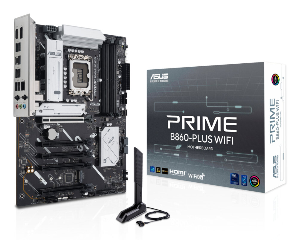 Материнская плата ASUS PRIME B860-PLUS WIFI, LGA1851, Intel B860, 4xDDR5, 4xSATA, 2xM.2, 1xPCIe 5.0 x16, DisplayPort, HDMI, 1x2.5Gb LAN, USB Type-C, 3x3.5 мм, 7.1, ATX