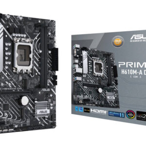 Материнская плата ASUS PRIME H610M-A D4-CSM, LGA 1700, Intel H610, 2xDDR4, 4xSATA, 2xM.2, 1xPCIe 4.0 x16, 1xPCIe x1, 1xDP, 1xD-Sub, 1xHDMI, 1x 1Gb LAN, 4xUSB-A 2.0, 2xUSB-A 3.2 Gen 1, 7.1, mATX
