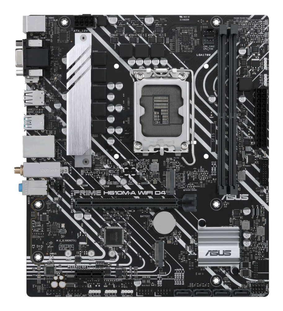 Материнская плата ASUS PRIME H610M-A WIFI D4, LGA 1700, Intel H610, 2xDDR4, 4xSATA, 2xM.2, 1xPCI-E 4.0 x16, 1xHDMI, 1xDisplayPort, 1x 1Gb LAN, 2xUSB-A 3.2 Gen 2, 4xUSB-A 2.0, 3x3.5 мм, 7.1, Micro-ATX