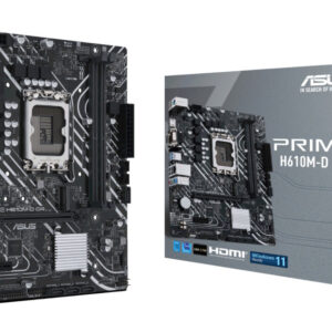 Материнская плата ASUS PRIME H610M-D D4, LGA 1700, Intel H610, 2xDDR4, 4xSATA, 1xM.2, 1xPCIe 4.0 x16, 1xPCI, 1xHDMI, 1xVGA, 1x 1Gb LAN, 2xUSB-A 2.0, 2xUSB-A 3.2 Gen 1, 3x3.5 мм, 7.1, mATX