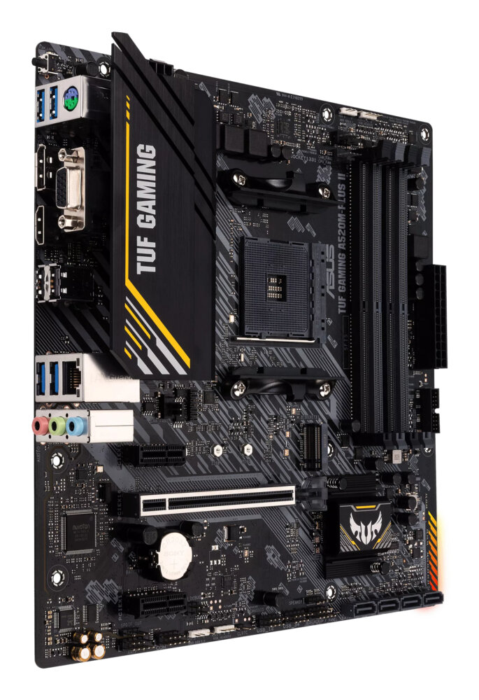 Материнская плата Asus TUF GAMING A520M-PLUS II , AM4, AMD A520, 4xDDR4, 4xSATA, 2xM.2, 1xPCIe 3.0 x16, 2xPCIe 3.0 x1, 1xVGA, 1xDVI, 1xHDMI, 1x1Gb LAN, 1xUSB-A 10Gbps, 4xUSB-A 5Gbps, 2xUSB-A 2.0, 3x3.5 мм, 7.1, mATX