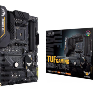 Материнская плата ASUS TUF GAMING B450-PLUS II, AM4, AMD B450, 4xDDR4, 6xSATA, 2xM.2, 1xPCIe 3.0 x16, 1xPCIe 2.0 x16, 3xPCIe x1, DisplayPort, HDMI, 1x1Gb LAN, USB Type-C, 5x3.5 мм, 7.1, ATX