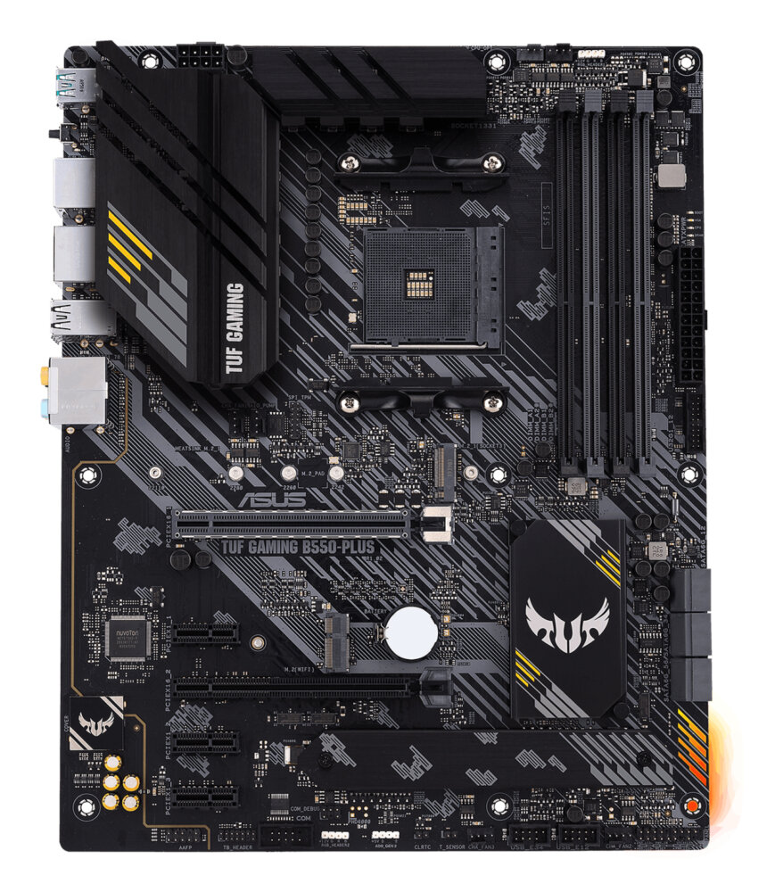 Материнская плата ASUS TUF GAMING B550-PLUS, AM4, AMD B550, 4xDDR4, 6xSATA, 2xM.2, 1xPCIe 4.0 x16, 1xPCIe 3.0 x16, 3xPCIe x1, DisplayPort, HDMI, 1x2.5Gb LAN, USB Type-C, 5x3.5 мм, 7.1, ATX