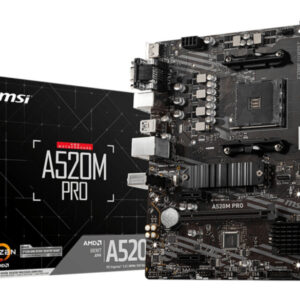 Материнская плата MSI A520M PRO, AM4, AMD A520, 2xDDR4, 4xSATA, 1xM.2, 1xPCIe 3.0 x16, DisplayPort, HDMI, D-Sub, 1x1Gb LAN, 3x3.5 мм, 7.1, microATX