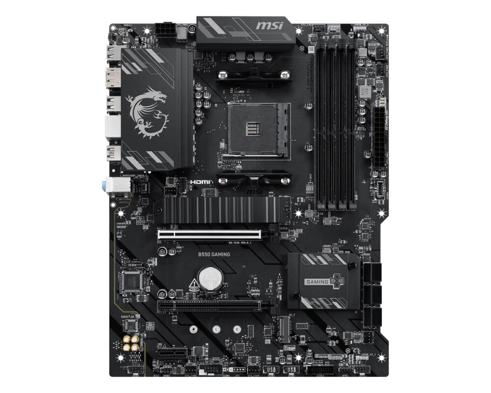 Материнская плата MSI B550 GAMING, AM4, AMD B550, 4xDDR4, 6xSATA, 2xM.2, 2xPCIe x16, 1xPCIe x1, 1xHDMI, 1xDisplayPort, 1x 1Gb LAN, 1xUSB 10Gbps Type-C, 1xUSB 10Gbps Type-A, 2xUSB 5Gbps Type-A, 4xUSB 2.0, 3x3.5 мм, 7.1, ATX
