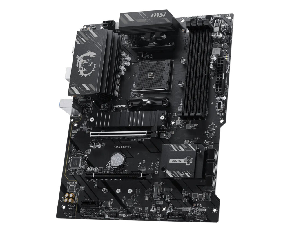 Материнская плата MSI B550 GAMING, AM4, AMD B550, 4xDDR4, 6xSATA, 2xM.2, 2xPCIe x16, 1xPCIe x1, 1xHDMI, 1xDisplayPort, 1x 1Gb LAN, 1xUSB 10Gbps Type-C, 1xUSB 10Gbps Type-A, 2xUSB 5Gbps Type-A, 4xUSB 2.0, 3x3.5 мм, 7.1, ATX