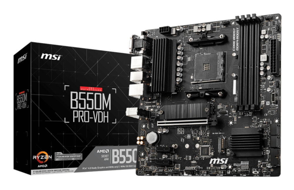 Материнская плата MSI B550M PRO-VDH, AM4, AMD B550, 4xDDR4, 4xSATA, 2xM.2, 1xPCIe 4.0 x16, DisplayPort, HDMI, D-Sub, 1x1Gb LAN, 3x3.5 мм, 7.1, microATX