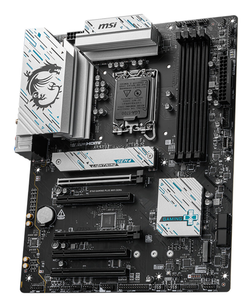 Материнская плата MSI B760 GAMING PLUS WIFI DDR4, LGA1700, Intel B760, 4xDDR4, 4xSATA, 2xM.2, 2xPCIe x16, DisplayPort, HDMI, 1x2.5Gb LAN, USB Type-C, 5x3.5 мм, 7.1, ATX