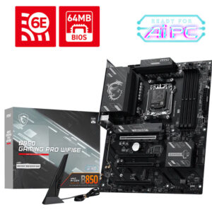 Материнская плата MSI B850 GAMING PRO WIFI6E, AM5, AMD B850, 4xDDR5, 4xSATA, 2xM.2 (PCIe 5.0/4.0), 1xPCIe 4.0 x16, 2xPCIe 3.0 x16, 1xHDMI, 1xDP, 1x2.5Gb LAN, Wi-Fi 6E, Bluetooth 5.3, 1xUSB-C 10Gbps, 3xUSB-A 10Gbps, 4xUSB-A 5Gbps, 3x3.5 мм, 7.1, чёрный, ATX