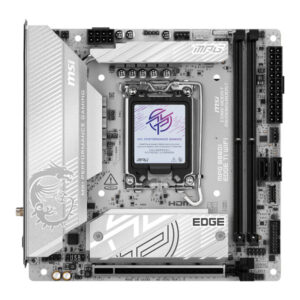 Материнская плата MSI MPG B860I EDGE TI WIFI, LGA 1851, Intel B860, 2xDDR5 (до 128 ГБ), 2xSATA, 2xM.2 (1xPCIe 5.0, 1xPCIe 4.0/SATA), 1xPCIe 5.0 x16, 1xHDMI, 1x5Gb LAN, Wi-Fi 7, Bluetooth 5.4, 1xUSB-C 40Gbps (Thunderbolt 4), 1xUSB-C 10Gbps, 1xUSB-A 10Gbps, 4xUSB-A 5Gbps, 2xUSB-A 2.0, 3x3.5 мм + S/PDIF оптический, 7.1, белый/серебристый, Mini-ITX