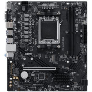 Материнская плата MSI PRO A620M-B EVO, AM5, AMD A620A, 2xDDR5, 2xSATA, 1xM.2, 1xPCIe 4.0 x16, 1xPCIe x1, 1xVGA, 1xHDMI, 1x2.5Gb LAN, 4xUSB-A 5Gbps, 2xUSB-A 2.0, 2xPS/2, 3x3.5 мм, 7.1, чёрный, mATX