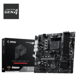 Материнская плата MSI PRO B550M-P, AM4, AMD B550, 4xDDR4, 4xSATA 6Gb/s, 2xM.2 (PCIe 4.0/3.0), 1xPCIe 4.0 x16, 2xPCIe 3.0 x1, 1xVGA, 1xHDMI, 1xDisplayPort, 1x 1Gb LAN, 4xUSB 3.2 Gen1 Type-A, 2xUSB 2.0 Type-A, 3x3.5 мм, 7.1, microATX