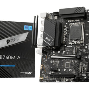 Материнская плата MSI PRO B760M-A WIFI, LGA1700, Intel B760, 4xDDR5, 4xSATA, 2xM.2, 2xPCIe x16, 1xPCIe x1, DisplayPort, HDMI, 1x2.5Gb LAN, 3x3.5 мм, 7.1, microATX