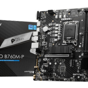 Материнская плата MSI PRO B760M-P, LGA1700, Intel B760, 4xDDR5, 4xSATA, 2xM.2, 1xPCIe 4.0 x16, 2xPCIe x1, DisplayPort, HDMI, D-Sub, 1x1Gb LAN, USB Type-C, 3x3.5 мм, 7.1, microATX