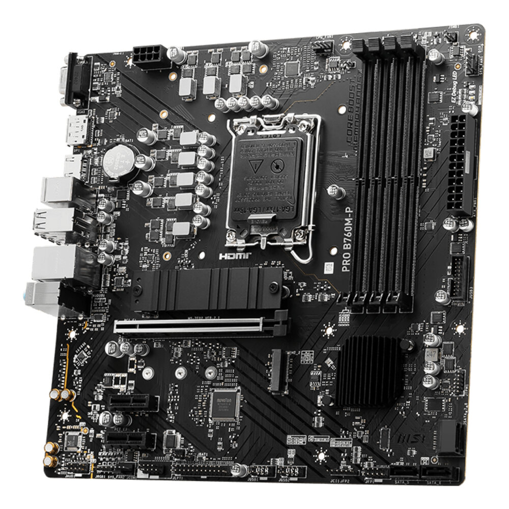 Материнская плата MSI PRO B760M-P, LGA1700, Intel B760, 4xDDR5, 4xSATA, 2xM.2, 1xPCIe 4.0 x16, 2xPCIe x1, DisplayPort, HDMI, D-Sub, 1x1Gb LAN, USB Type-C, 3x3.5 мм, 7.1, microATX