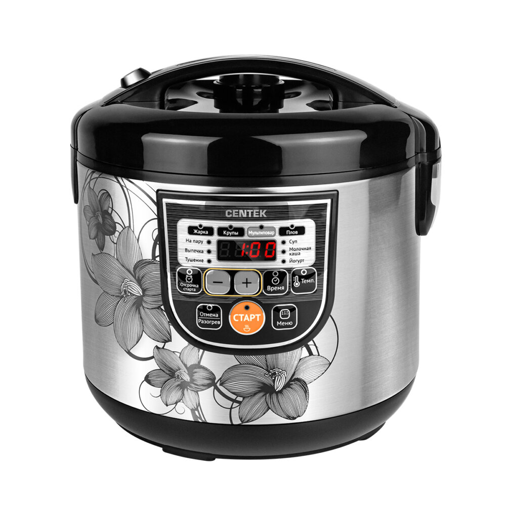 Мультиварка Centek CT-1498 Ceramic черный/сталь, 5.0 л, 700 Вт, кнопки, 10 программ