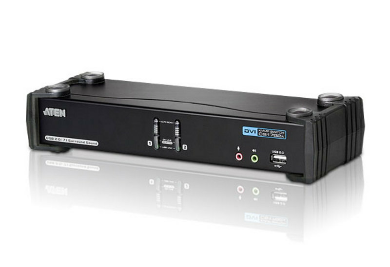 Переключатель KVM ATEN (CS1782A-AT-G) KVM+Audio+USB 2.0, 1 user USB+DVI => 2 cpu USB+DVI, со шнурами USB 2х1.8м., 2560x1600 60Hz DVI-D Dual Link/204
