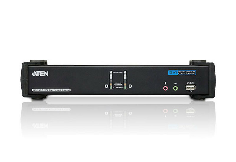 Переключатель KVM ATEN (CS1782A-AT-G) KVM+Audio+USB 2.0, 1 user USB+DVI => 2 cpu USB+DVI, со шнурами USB 2х1.8м., 2560x1600 60Hz DVI-D Dual Link/204