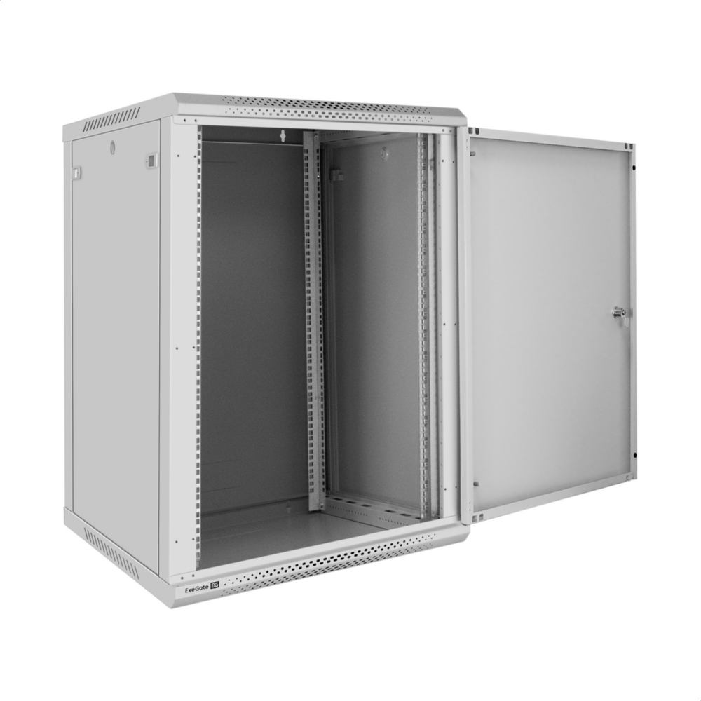 Шкаф телекоммуникационный 19" настенный 18U ExeGate EC-WM-18U.600.M.GREY (19”, 18U, 600x600x901mm (ШхГхВ), передняя дверь металл, съемные боковые панели, пыле- и влагозащита IP23, светло-серый RAL 7035)