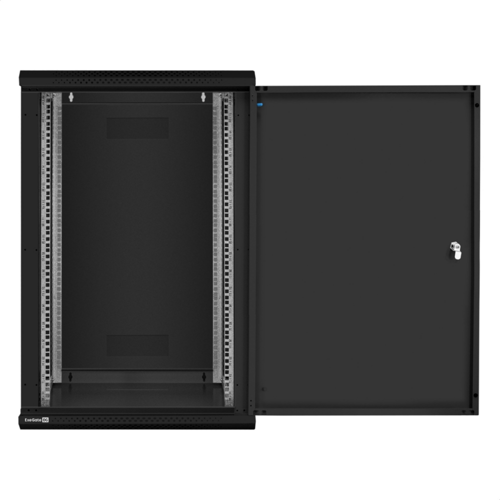 Шкаф телекоммуникационный 19" настенный 18U ExeGate EC-WM-18U.600.M.BLACK (19”, 18U, 600x600x901mm (ШхГхВ), передняя дверь металл, съемные боковые панели, пыле- и влагозащита IP23, черный RAL 9004)