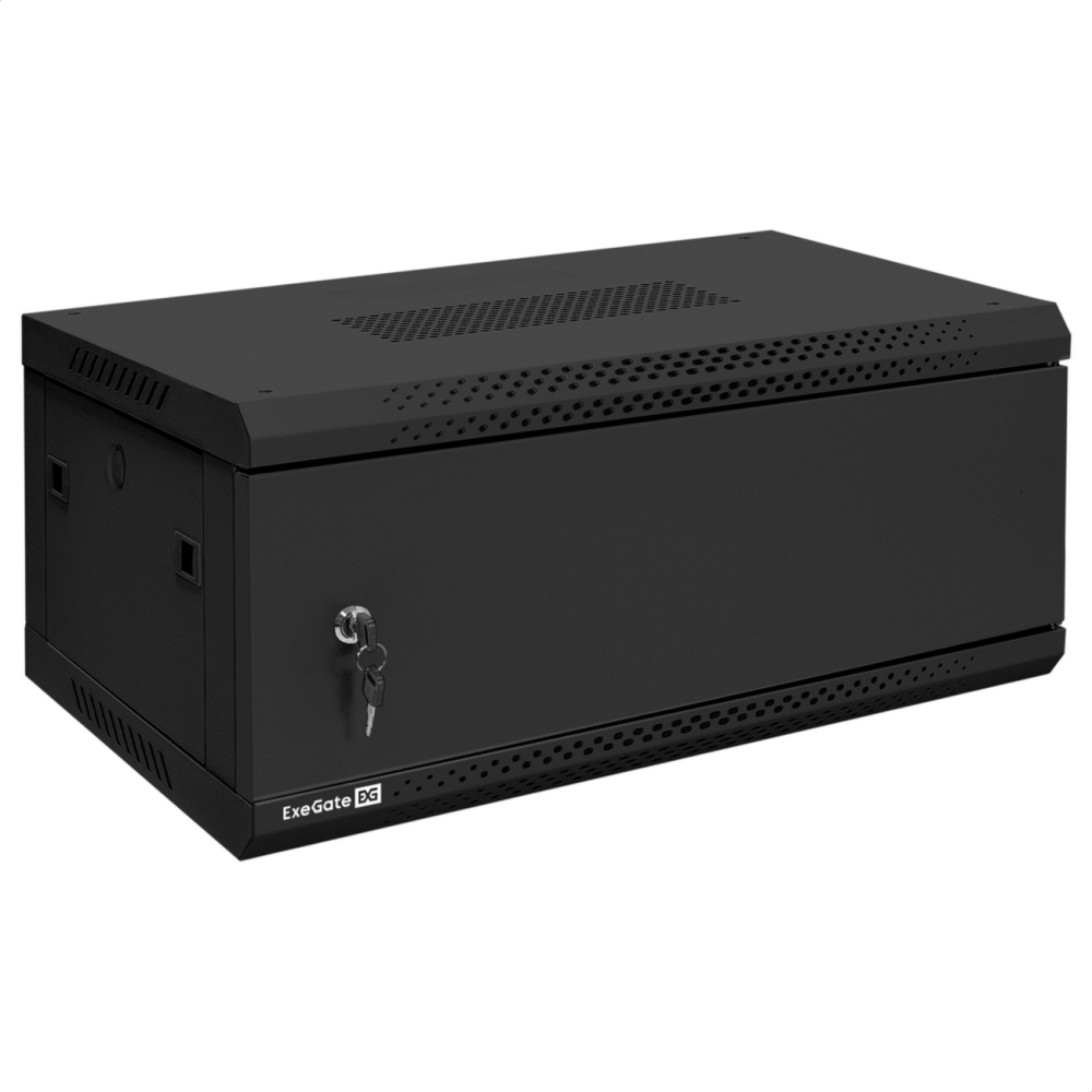 Шкаф телекоммуникационный 19" настенный 4U ExeGate EC-WM-4U.450.M.BLACK (19”, 4U, 600x450x280mm (ШхГхВ), передняя дверь металл, съемные боковые панели, пыле- и влагозащита IP23, черный RAL 9004)