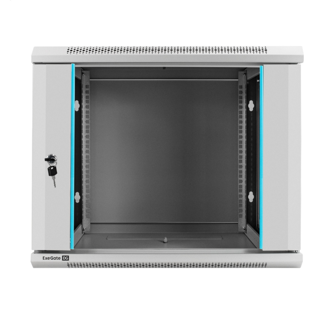 Шкаф телекоммуникационный 19" настенный 9U ExeGate EC-WM-9U.450.G.GREY (19", 9U, 600x450x500 мм (ШхГхВ), передняя дверь закаленное стекло, съемные боковые панели, пыле- и влагозащита IP23, светло-серый RAL 7035)