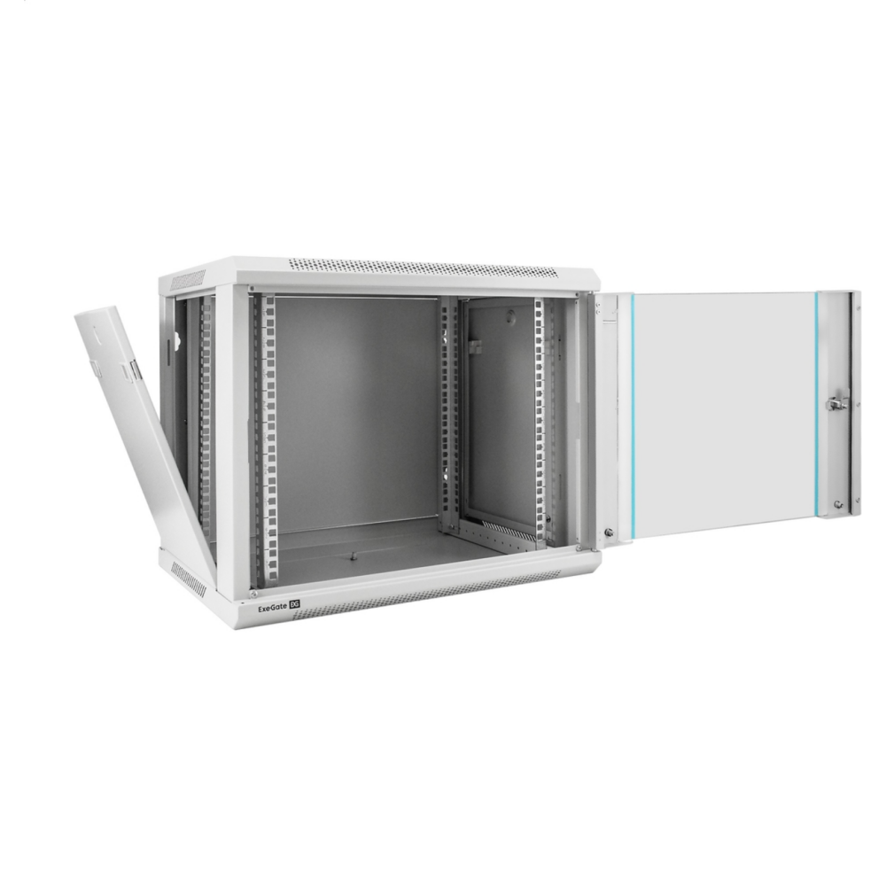 Шкаф телекоммуникационный 19" настенный 9U ExeGate EC-WM-9U.450.G.GREY (19", 9U, 600x450x500 мм (ШхГхВ), передняя дверь закаленное стекло, съемные боковые панели, пыле- и влагозащита IP23, светло-серый RAL 7035)