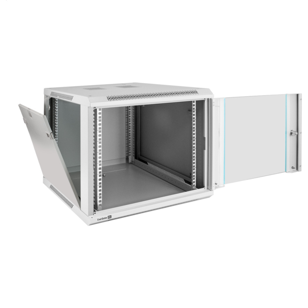 Шкаф телекоммуникационный 19" настенный 9U ExeGate EC-WM-9U.600.G.GREY (19", 9U, 600x600x500мм (ШхГхВ), передняя дверь закаленное стекло, съемные боковые панели, пыле- и влагозащита IP23, светло-серый RAL 7035)