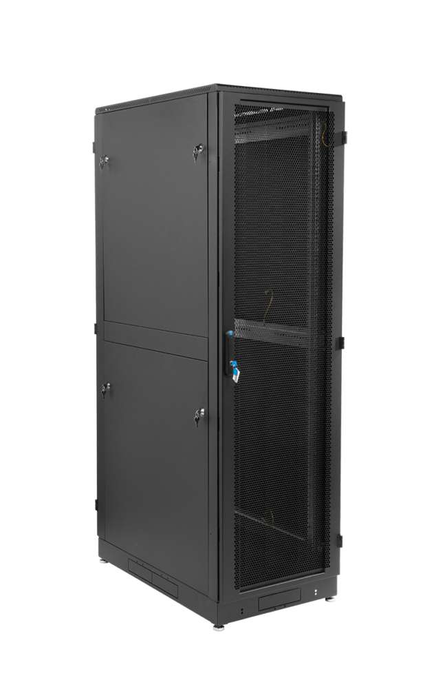 Шкаф телекоммуникационный напольный 42U (800 × 1000) дверь перф, задние двойные перф. черный