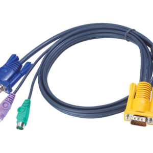 Шнур, мон+клав+мышь PS/2, SPHD15=>HD DB15+2x6MINI-DIN ATEN (2L-5202P) Male-3xMale, 8+6+6 проводов, опрессованный, 1.8 метр., черный