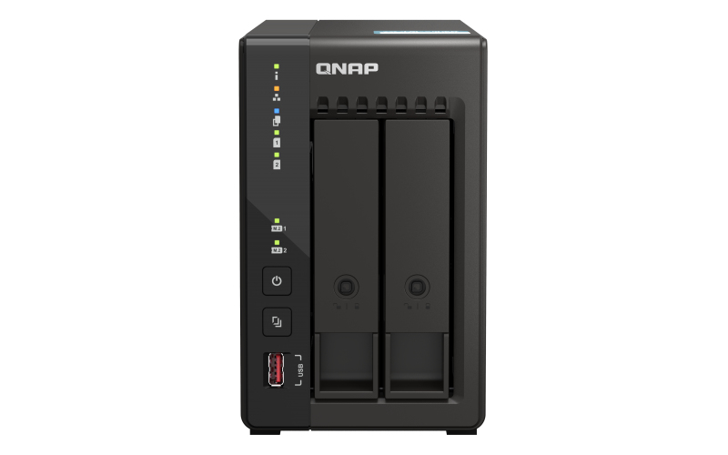 SMB QNAP TS-253E-8G NAS, 2-tray w/o HDD. 2xHDMI-port. 4-core Celeron J6412 2-2.6 GHz, 8Gb DDR, 2x2.5Gb LAN, 2 x M.2 2280 PCIe Gen 3 x2, 2x USB 3.2 Gen 2 (10Gbps) Port, 2x USB 2.0 port