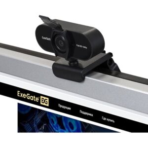 Веб-камера ExeGate EX287379RUS Stream C925 FullHD T-Tripod (матрица 1/3" 2 Мп, 1920х1080, 1080P, 30fps, 4-линзовый объектив, шторка, фиксированный фокус, USB, микрофон с шумоподавлением, поворотное крепление, телескопический штатив Tripod Tele Ball, кабель 1,5 м, поддержка H.264, Win Vista/7/8/10, Mac OS, черная)