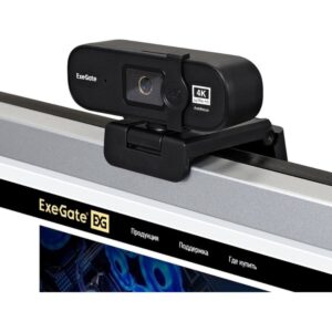 Веб-камера ExeGate Stream HD-4000 3840x2160, 30 кадр/с, USB Type-A, микрофон (2 шт, шумоподавление), шторка приватности, автоматическая фокусировка, универсальное крепление, штатив в комплекте